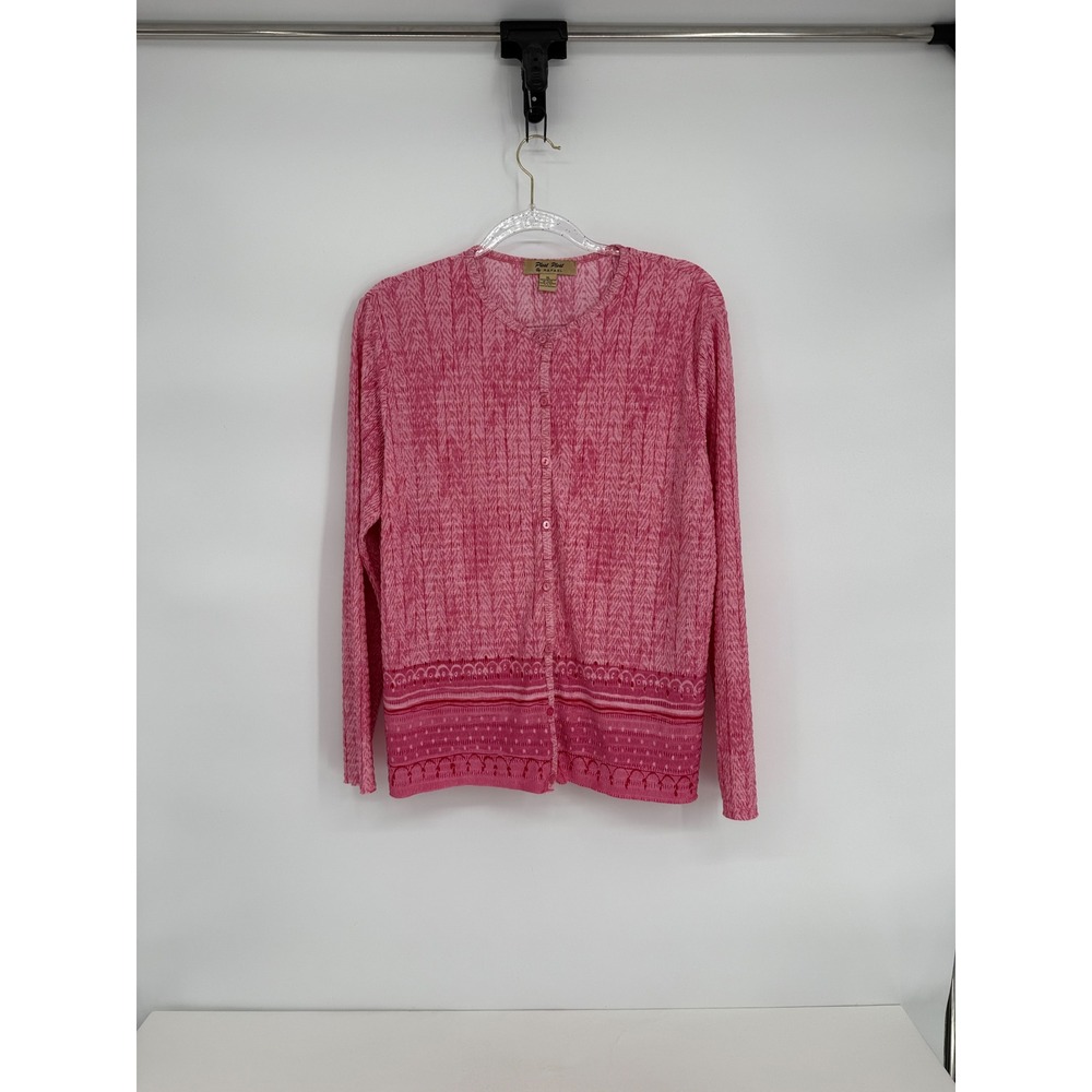 Pleat Pleat by Rafael Womens Sz XL Pink Textured Plisse Button Front Cardigan